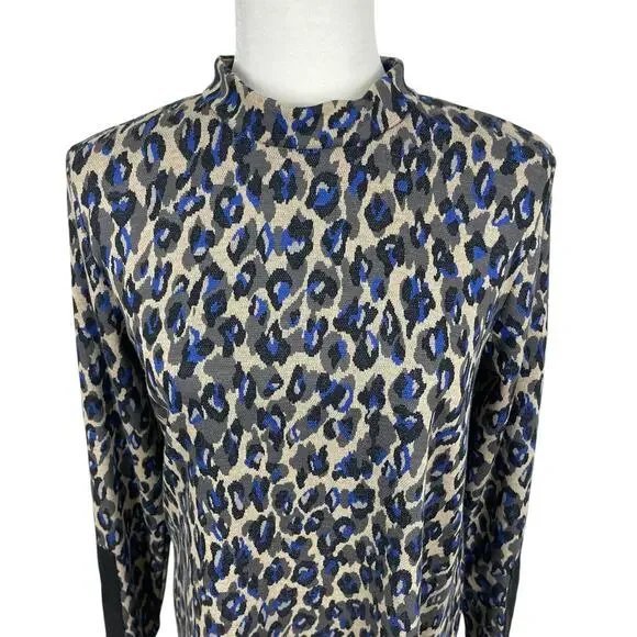 Tyler Boe Animal Print Tunic Top Long Sleeves Classic Timeless Blue Black Small - Picture 3 of 13